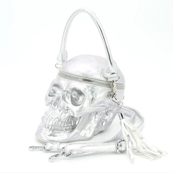 Silver Metallic Skull Head Purse - Picture 2 of 4